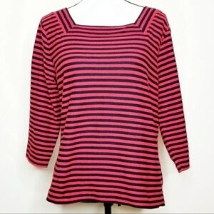 Talbots Red Navy Striped Square Neck Top Lightweight Sweater Women's Size Large